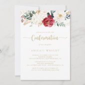 Invitation Confirmation de florale blanche en Bourgogne d'or  (Devant)