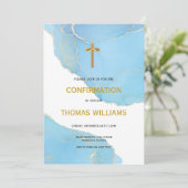 Invitation Confirmation de Garçon bleu et or (Debout devant)