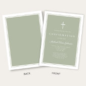 Invitation Confirmation de garçon de croix vert sauge moderne