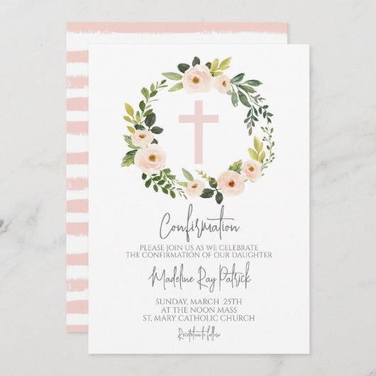 Invitation Confirmation de la couronne de fleurs roses (Devant / Derrière)
