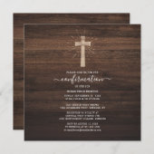 Invitation Confirmation de la croix de bois rustique moderne (Devant / Derrière)