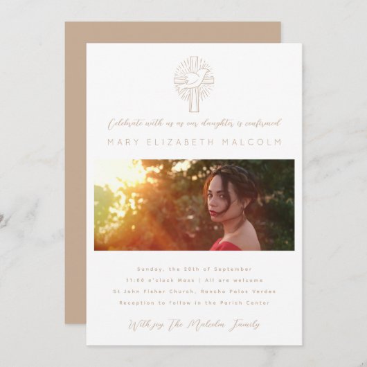 Invitation Confirmation de la croix de colombe Saint-Esprit (Devant / Derrière)