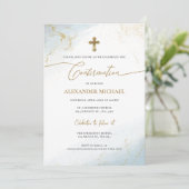 Invitation Confirmation de la Croix d'or bleu moderne (Debout devant)