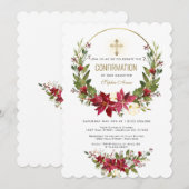 Invitation Confirmation de la Croix d'or de la Poinsettia rou (Devant / Derrière)