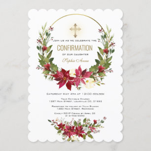 Invitation Confirmation de la Croix d'or de la Poinsettia rou