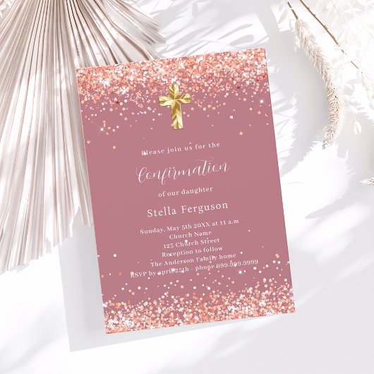Invitation Confirmation de la croix d'or rose