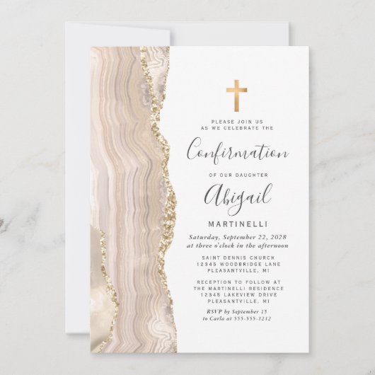 Invitation Confirmation de la Parties scintillant d'or d'ivoi (Devant)