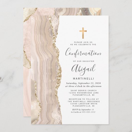 Invitation Confirmation de la Parties scintillant d'or d'ivoi (Devant / Derrière)