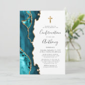 Invitation Confirmation de la Parties scintillant dorée Turqu (Debout devant)