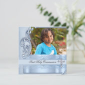 Invitation Confirmation de la photo bleue de la première sain (Debout devant)