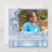 Invitation Confirmation de la photo bleue de la première sain (Devant)