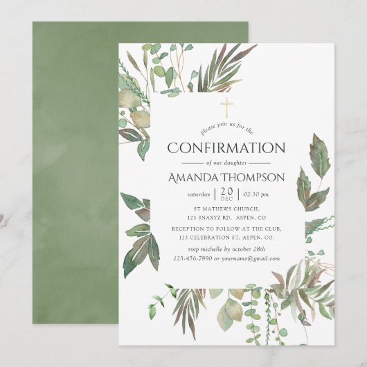 Invitation Confirmation de la verdure à l'aquarelle (Devant / Derrière)