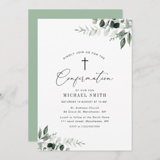 Invitation confirmation de la verdure aquarelle (Devant / Derrière)