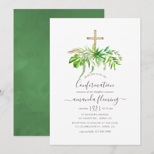 Invitation Confirmation de la verdure de la forêt à l'aquarel (Devant / Derrière)