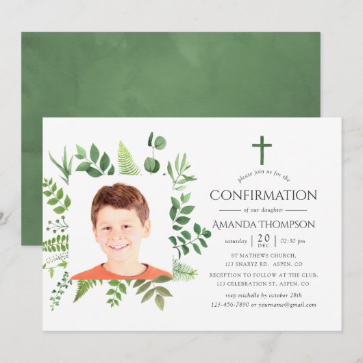 Invitation Confirmation de la verdure de la forêt à l'aquarel (Devant / Derrière)