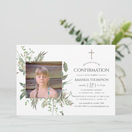 Invitation Confirmation de la verdure de la forêt d'aquarelle (Debout devant)