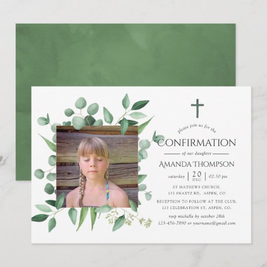 Invitation Confirmation de la verdure de la forêt d'eucalyptu (Devant / Derrière)