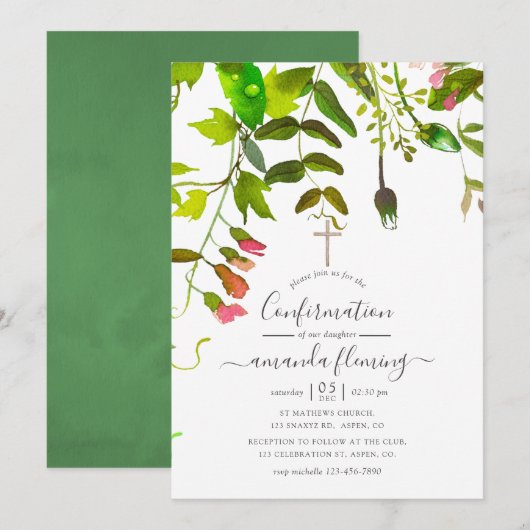 Invitation Confirmation de la verdure printanière à l'aquarel (Devant / Derrière)