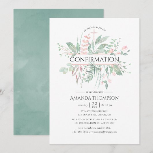 Invitation Confirmation de la verdure rose pastel (Devant / Derrière)