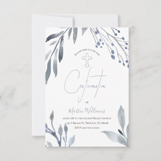 Invitation confirmation de l'aquarelle bleue poussiéreuse (Devant)