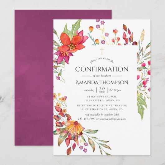 Invitation Confirmation de l'aquarelle des fleurs sauvages (Devant / Derrière)