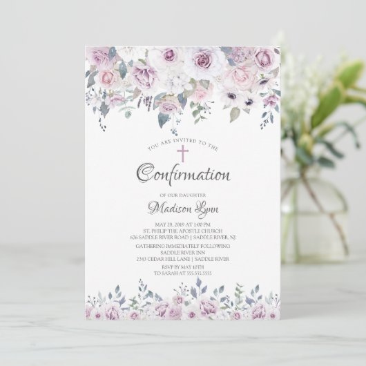 Invitation Confirmation de l'aquarelle violet Fleurs (Debout devant)