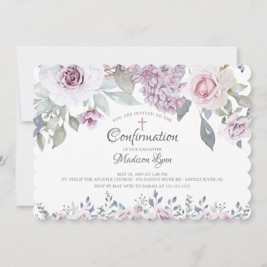 Invitation Confirmation de l'aquarelle violet Fleurs (Devant)