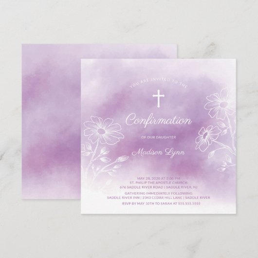 Invitation Confirmation de l'aquarelle violette (Devant / Derrière)