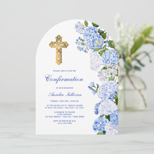 Invitation Confirmation de l'arc bleu Hydrangea (Debout devant)