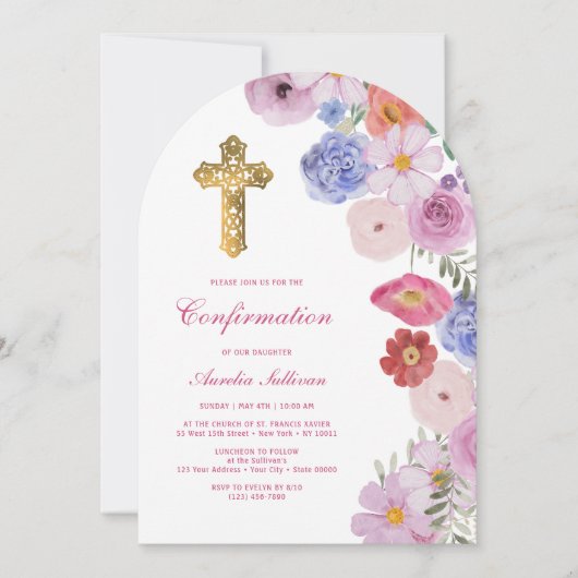 Invitation Confirmation de l'arc Fleur sauvage d'aquarelle (Devant)