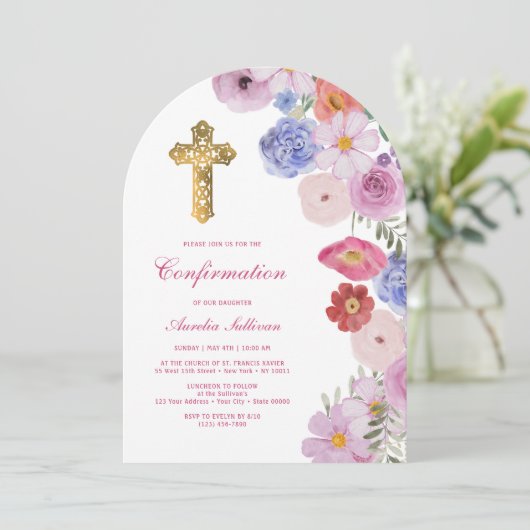 Invitation Confirmation de l'arc Fleur sauvage d'aquarelle (Debout devant)