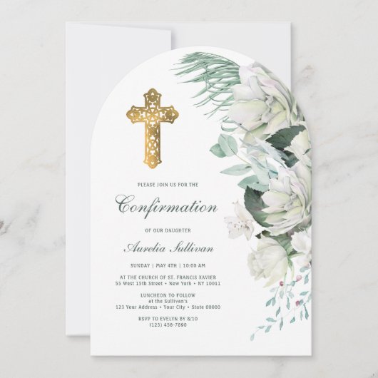 Invitation Confirmation de l'arc vert des fleurs blanches (Devant)