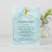 Invitation Confirmation de l'élégante Croix d'or bleu (Debout devant)