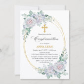 Invitation Confirmation de l'élégante Croix d'or Rose Floral (Devant)