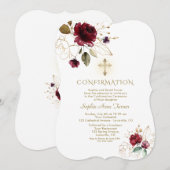 Invitation Confirmation de luxe Burgundy Gold Floral Girl (Devant / Derrière)