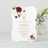 Invitation Confirmation de luxe Burgundy Gold Floral Girl (Debout devant)