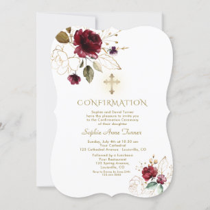 Invitation Confirmation de luxe Burgundy Gold Floral Girl