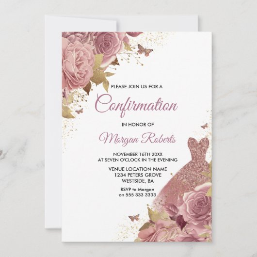 Invitation Confirmation de robe Rose rose pâle (Devant)