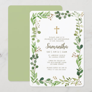 Invitation Confirmation De Sa Croix De Foliage Aquarellée