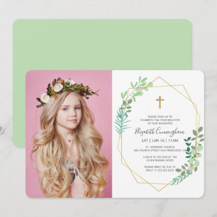 Invitation Confirmation De Sa Croix De Foliage Géométrique