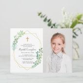 Invitation Confirmation De Sa Croix De Foliage Géométrique (Debout devant)