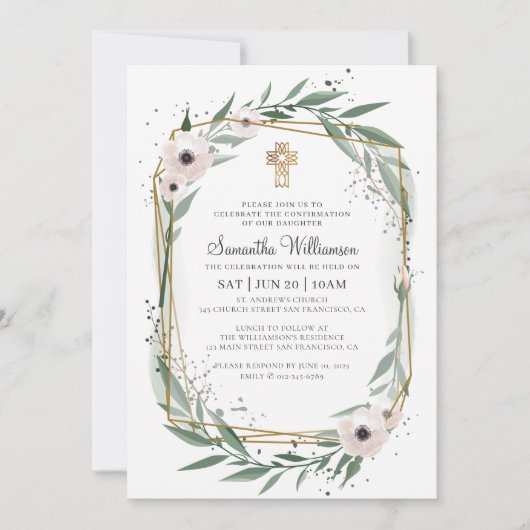 Invitation Confirmation De Sa Croix Florale Géométrique Moder (Devant)
