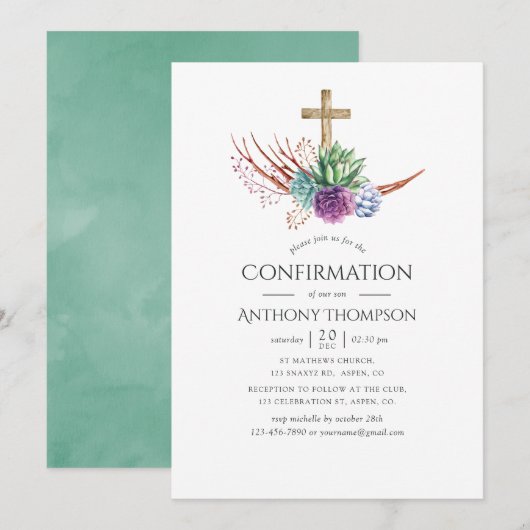 Invitation Confirmation de succulente de désert à l'aquarelle (Devant / Derrière)