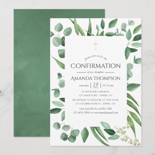 Invitation Confirmation de verdure d'eucalyptus (Devant / Derrière)