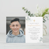 Invitation Confirmation de verdure dorée avec photo (Debout devant)