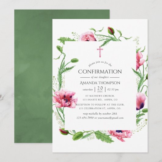 Invitation Confirmation des coquelicots roses à l'aquarelle (Devant / Derrière)