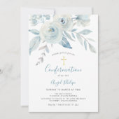 Invitation Confirmation des fleurs d'aquarelle bleu (Devant)