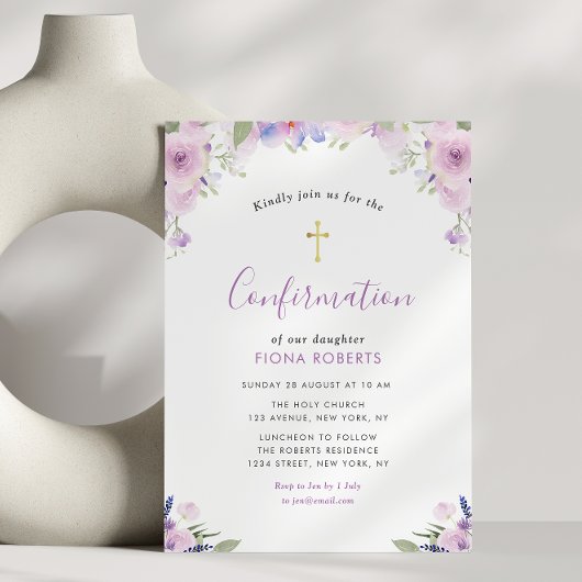 Invitation confirmation des fleurs pourpres lavande