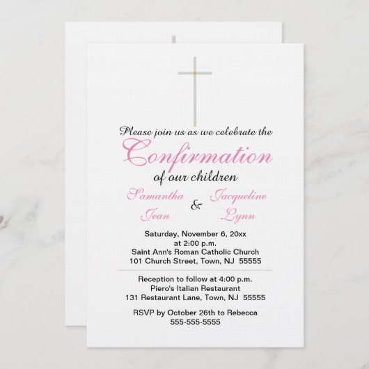 Invitation Confirmation des jumeaux roses (Devant / Derrière)