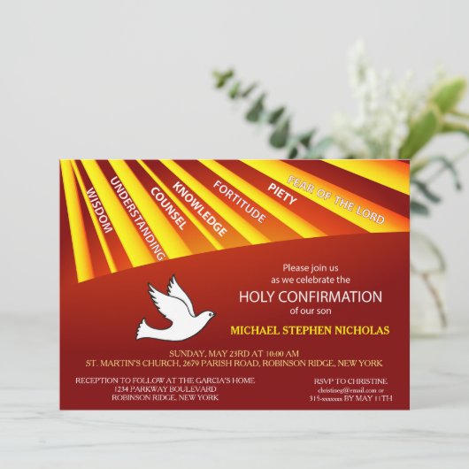 Invitation Confirmation d'invitation Gold et Red Rays (Debout devant)